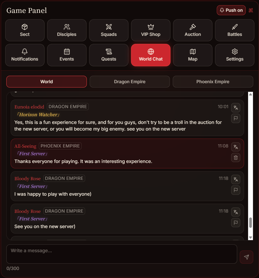 World chat with on-the-fly translation
