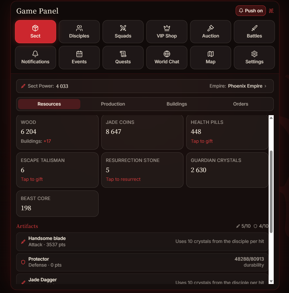 Sect: resources, artifacts and production